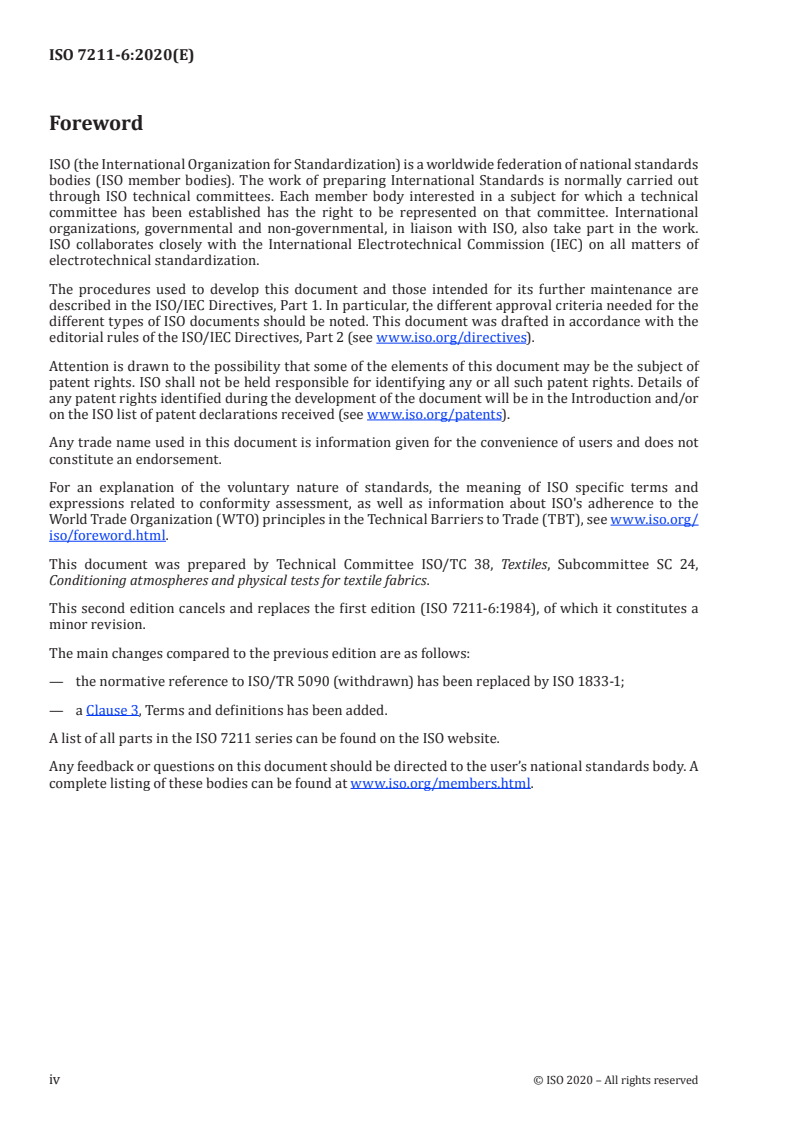 ISO 7211-6:2020 ISO 7211-6:2020 - Textiles — Methods for analysis of woven fabrics construction — Part 6: Determination of the mass of warp and weft per unit area of fabric/1/2020 - Page 4 preview