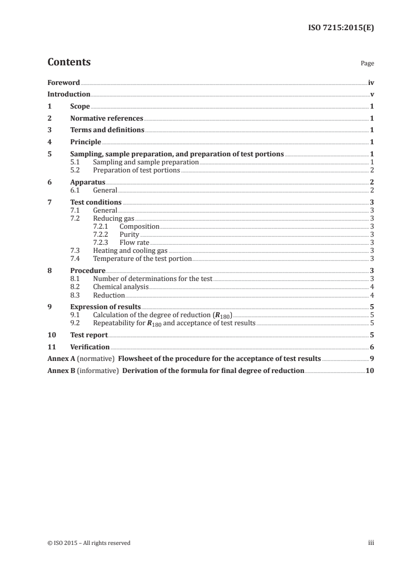 ISO 7215:2015 ISO 7215:2015 - Iron ores for blast furnace feedstocks — Determination of the reducibility by the final degree of reduction index/17/2015 - Page 3 preview