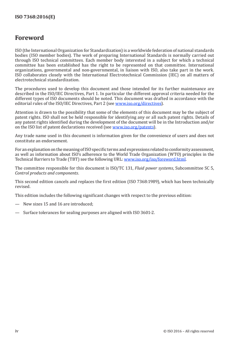 SIST ISO 7368:2021 ISO 7368:2016 - Hydraulic fluid power — Two-port slip-in cartridge valves — Cavities/28/2016 - Page 4 preview