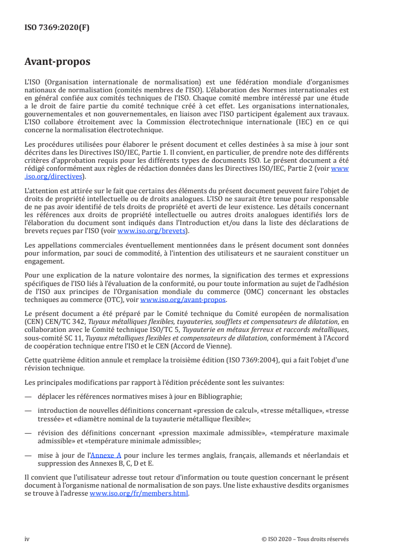 ISO 7369:2020 ISO 7369:2020 - Tuyauteries — Tuyaux et tuyauteries métalliques flexibles — Vocabulaire/20/2020 - Page 4 preview