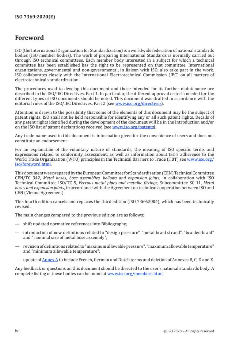 ISO 7369:2020 ISO 7369:2020 - Pipework — Metal hoses and hose assemblies — Vocabulary/20/2020 - Page 4 preview