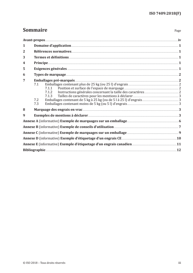 ISO 7409:2018 ISO 7409:2018 - Engrais — Marquage — Présentation et mentions à déclarer/9/2018 - Page 3 preview