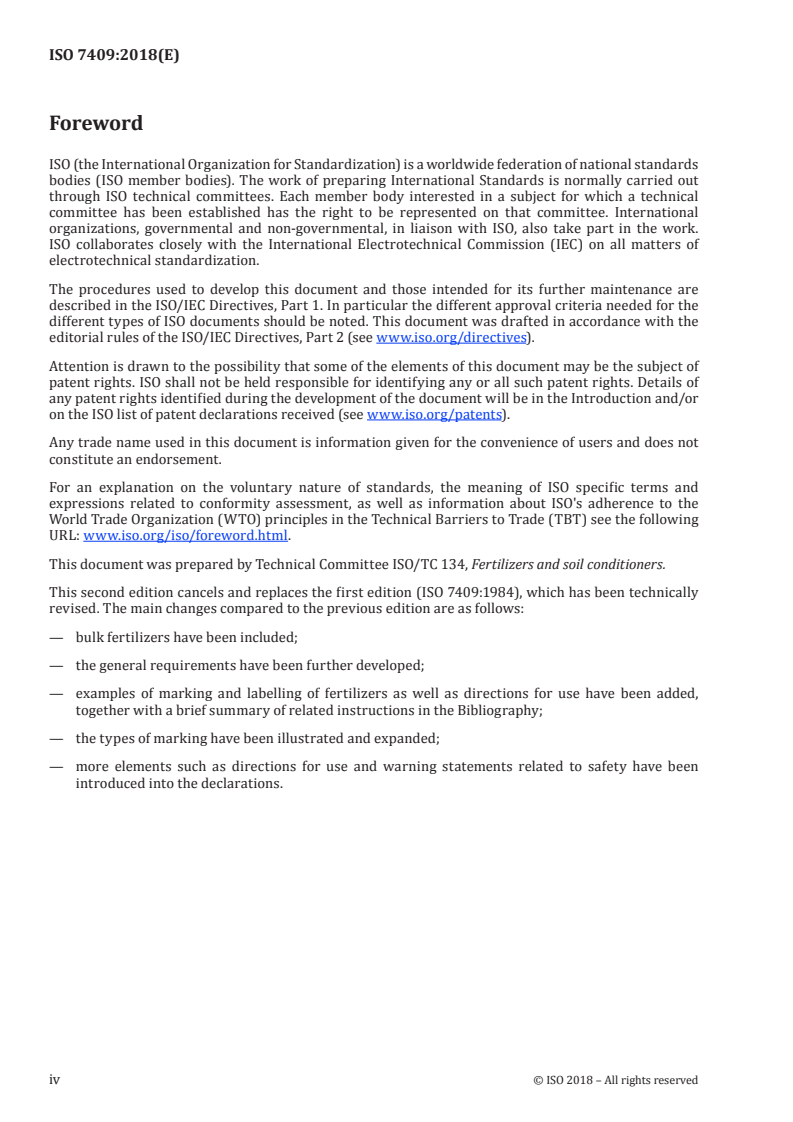 ISO 7409:2018 ISO 7409:2018 - Fertilizers — Marking — Presentation and declarations/9/2018 - Page 4 preview