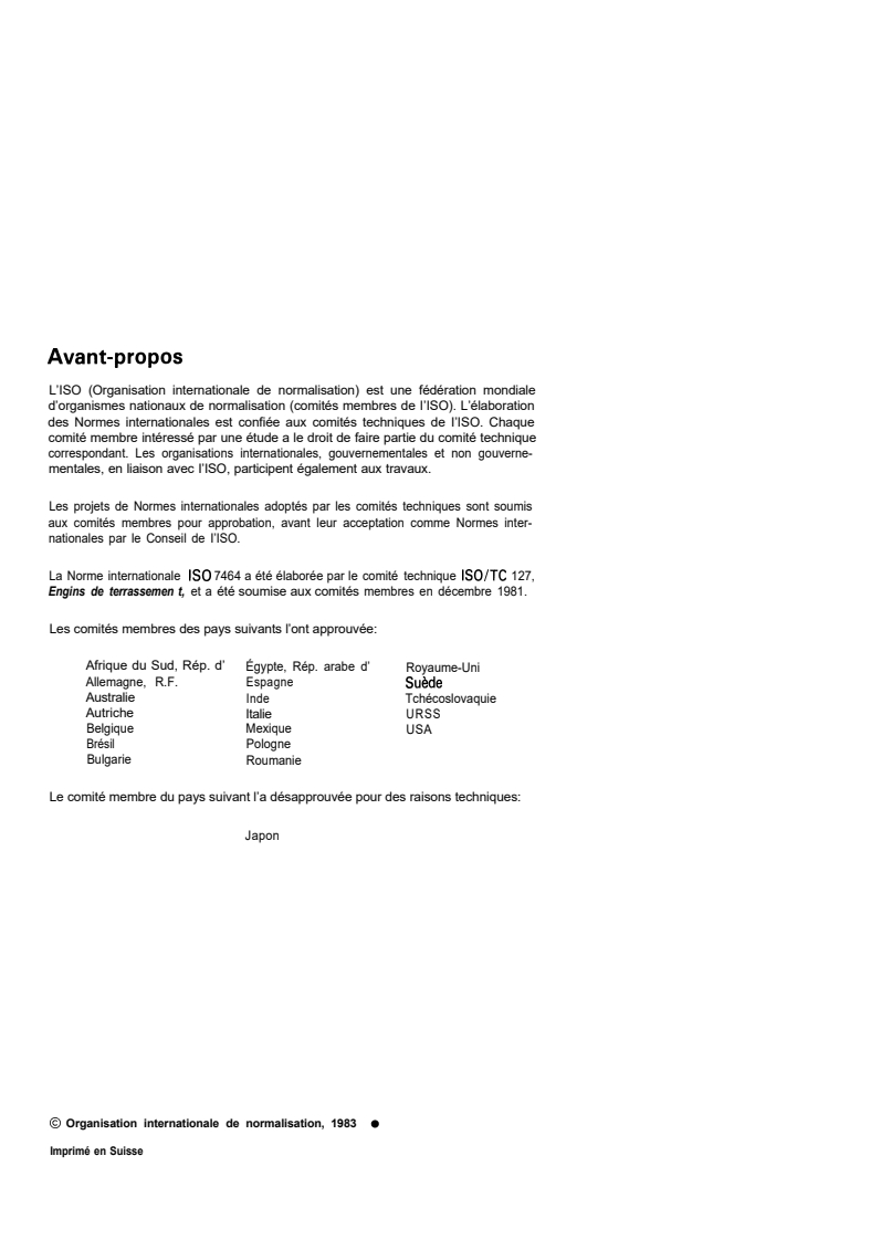 ISO 7464:1983 ISO 7464:1983 - Engins de terrassement — Méthode d'essai pour le mesurage de la traction du timon/1/1983 - Page 2 preview