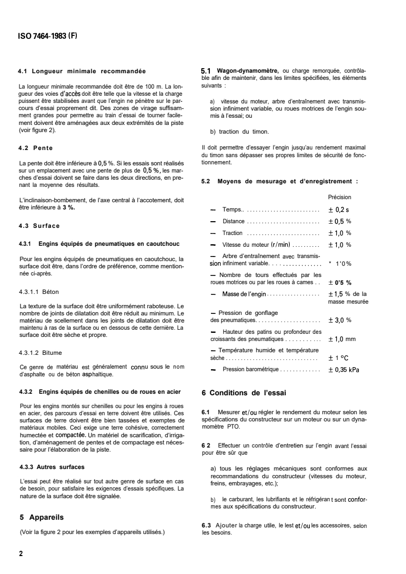 ISO 7464:1983 ISO 7464:1983 - Engins de terrassement — Méthode d'essai pour le mesurage de la traction du timon/1/1983 - Page 4 preview