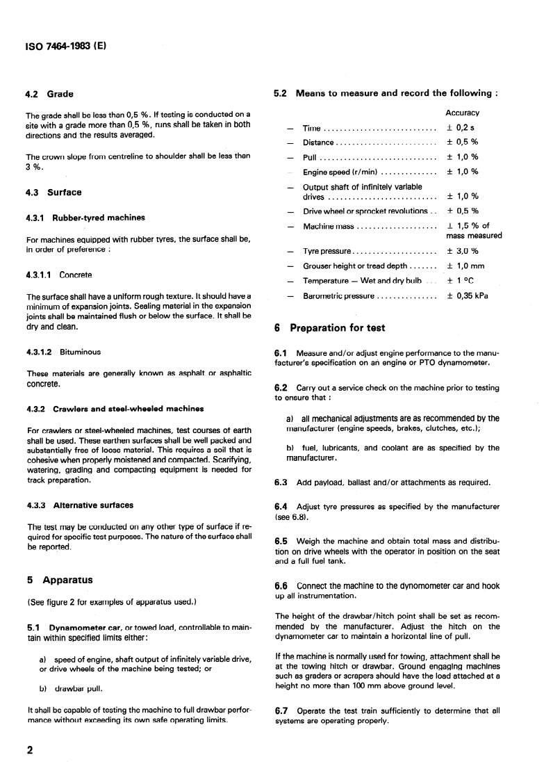 ISO 7464:1983 ISO 7464:1983 - Earth-moving machinery — Method of test for the measurement of drawbar pull/1/1983 - Page 4 preview