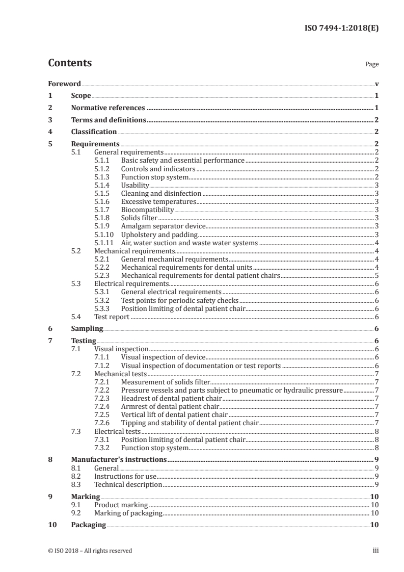 ISO 7494-1:2018 ISO 7494-1:2018 - Dentistry — Stationary dental units and dental patient chairs — Part 1: General requirements/15/2018 - Page 3 preview