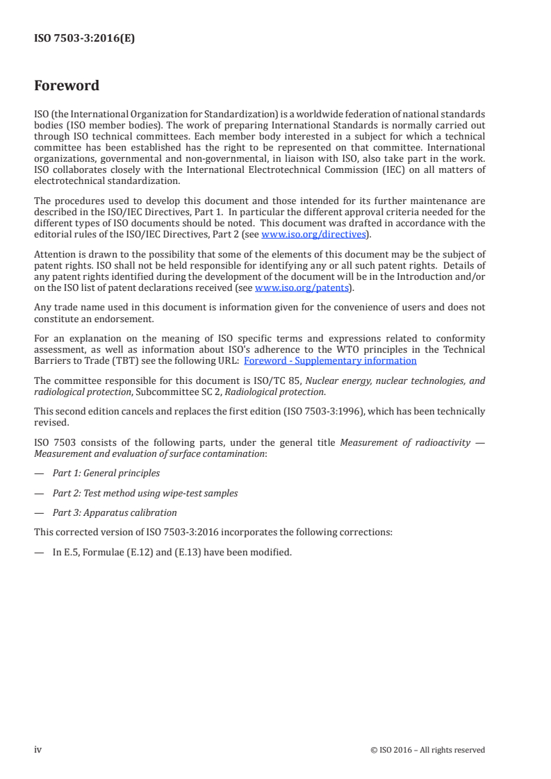 ISO 7503-3:2016 ISO 7503-3:2016 - Measurement of radioactivity — Measurement and evaluation of surface contamination — Part 3: Apparatus calibration/12/2018 - Page 4 preview