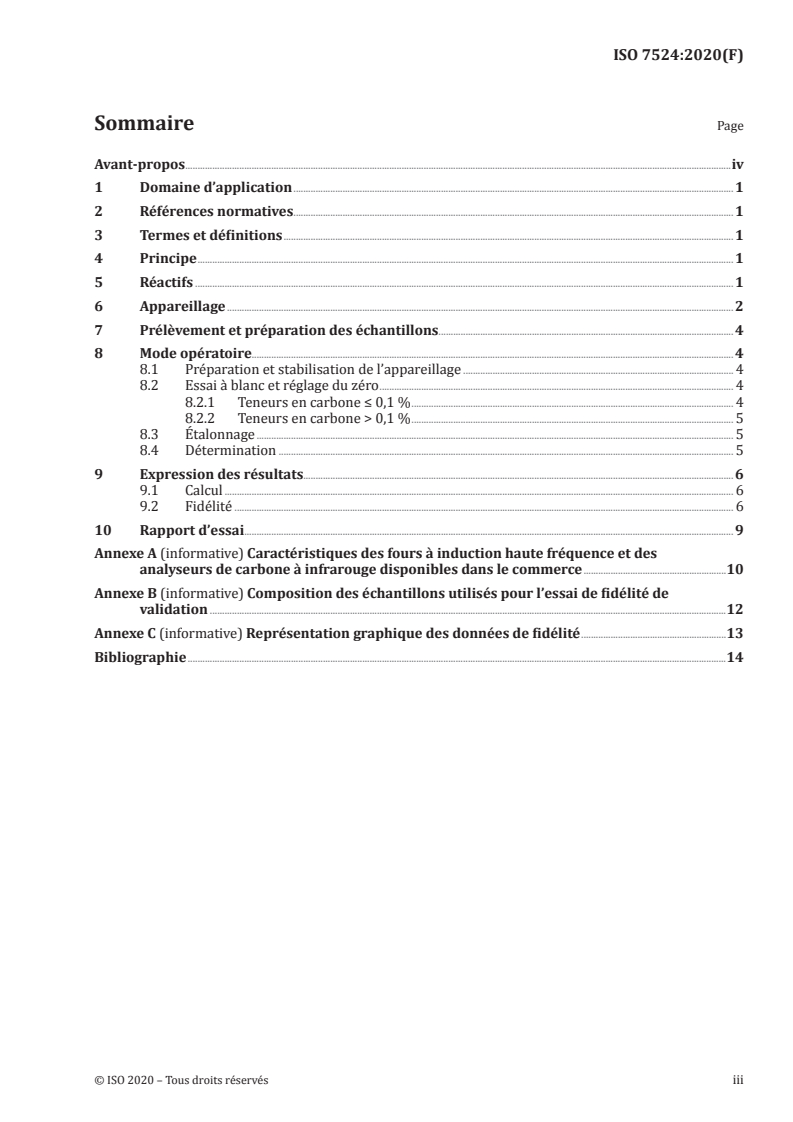 ISO 7524:2020 ISO 7524:2020 - Ferronickels — Détermination de la teneur en carbone — Méthode par absorption dans l'infrarouge après combustion dans un four à induction/4/2020 - Page 3 preview