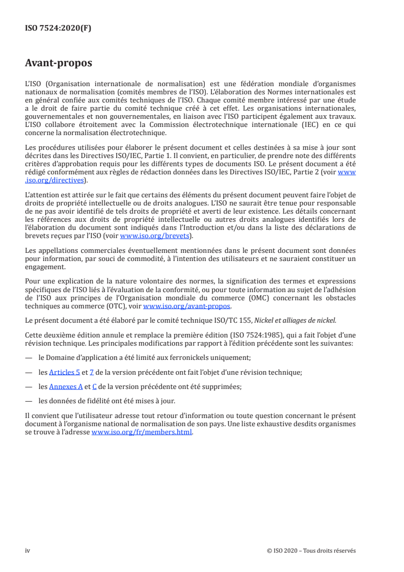 ISO 7524:2020 ISO 7524:2020 - Ferronickels — Détermination de la teneur en carbone — Méthode par absorption dans l'infrarouge après combustion dans un four à induction/4/2020 - Page 4 preview