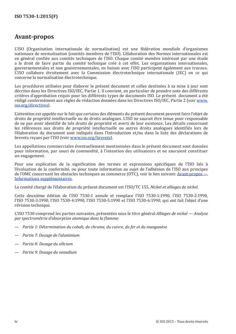 ISO 7530-1:2015 ISO 7530-1:2015 - Alliages de nickel — Analyse par spectrométrie d'absorption atomique dans la flamme — Partie 1: Détermination du cobalt, du chrome, du cuivre, du fer et du manganèse/10/2015 - Page 4 preview