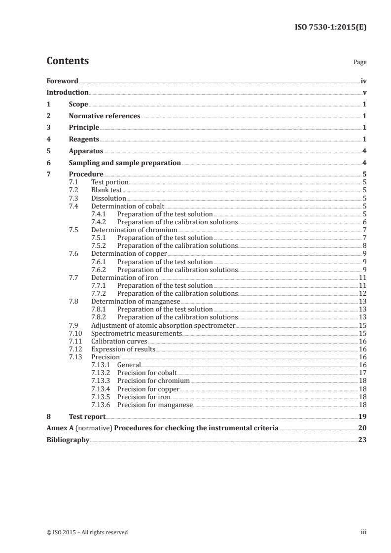 ISO 7530-1:2015 ISO 7530-1:2015 - Nickel alloys — Flame atomic absorption spectrometric analysis — Part 1: Determination of cobalt, chromium, copper, iron and manganese/18/2015 - Page 3 preview