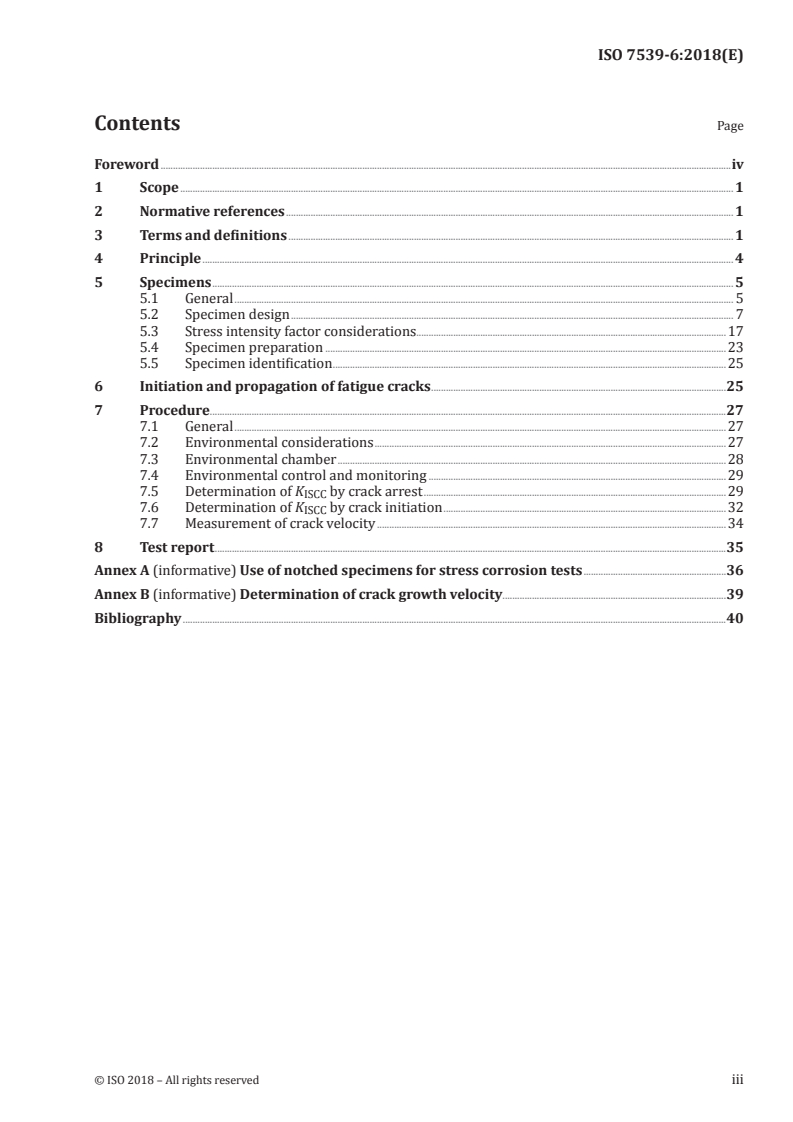 ISO 7539-6:2018 ISO 7539-6:2018 - Corrosion of metals and alloys — Stress corrosion testing — Part 6: Preparation and use of precracked specimens for tests under constant load or constant displacement/9/2018 - Page 3 preview
