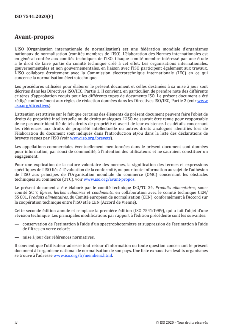 ISO 7541:2020 ISO 7541:2020 - Épices et condiments — Détermination spectrophotométrique de la couleur extractible du paprika/23/2020 - Page 4 preview