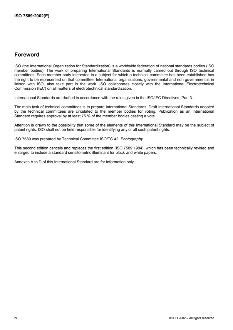ISO 7589:2002 ISO 7589:2002 - Photography — Illuminants for sensitometry — Specifications for daylight, incandescent tungsten and printer/28/2002 - Page 4 preview