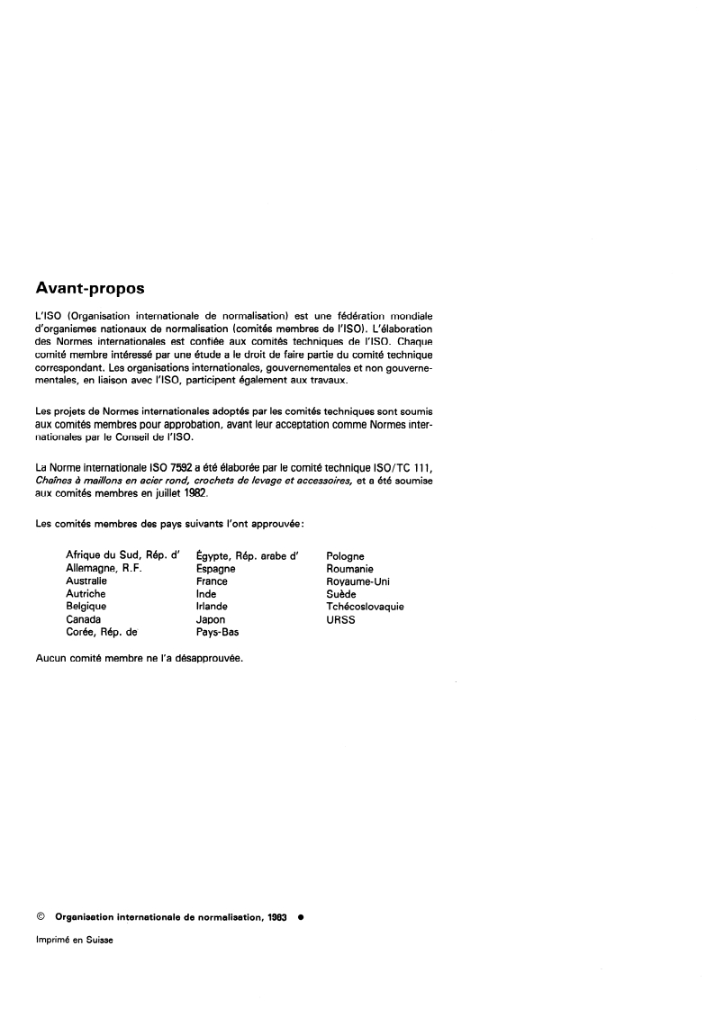 ISO 7592:1983 ISO 7592:1983 - Chaînes de levage calibrées en acier rond — Principes directeurs pour une utilisation et un entretien appropriés/1/1983 - Page 2 preview