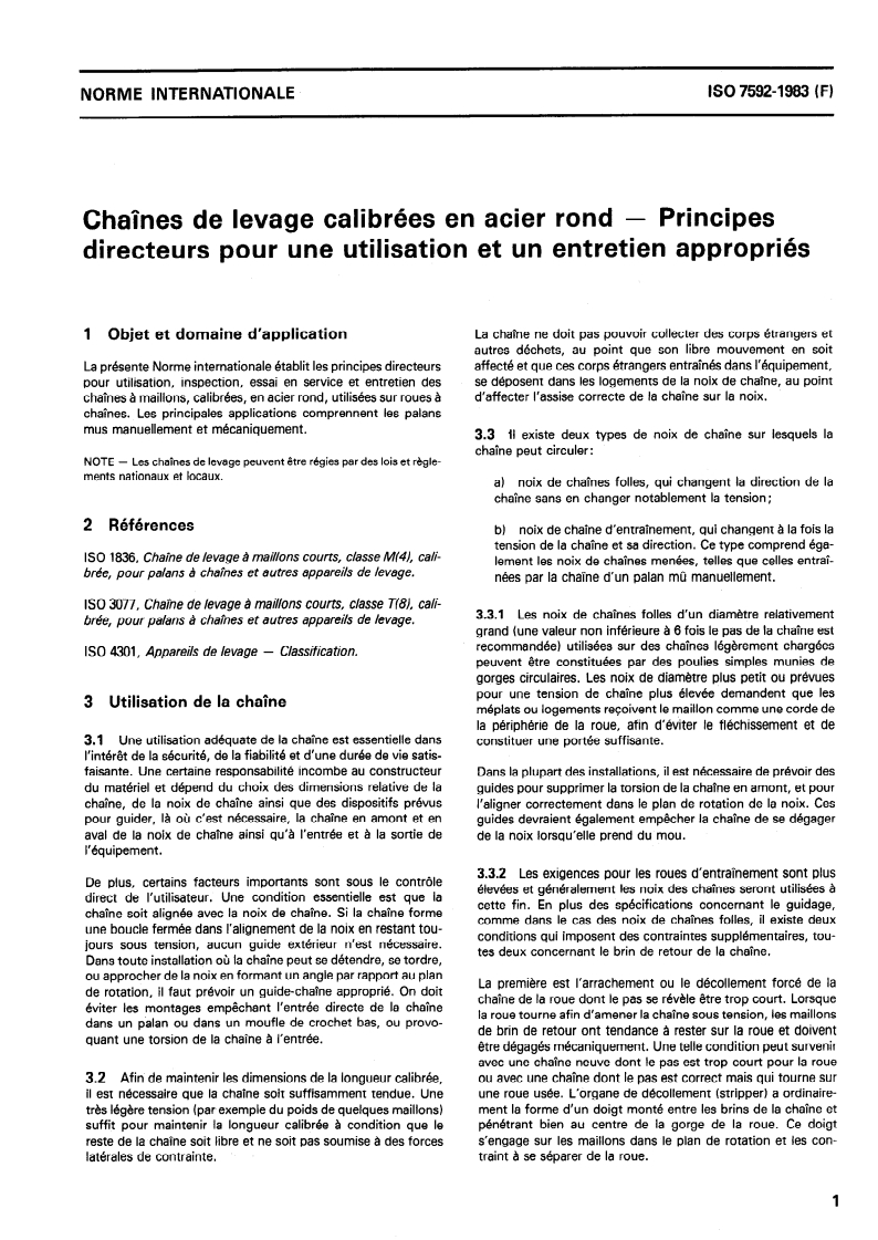 ISO 7592:1983 ISO 7592:1983 - Chaînes de levage calibrées en acier rond — Principes directeurs pour une utilisation et un entretien appropriés/1/1983 - Page 3 preview