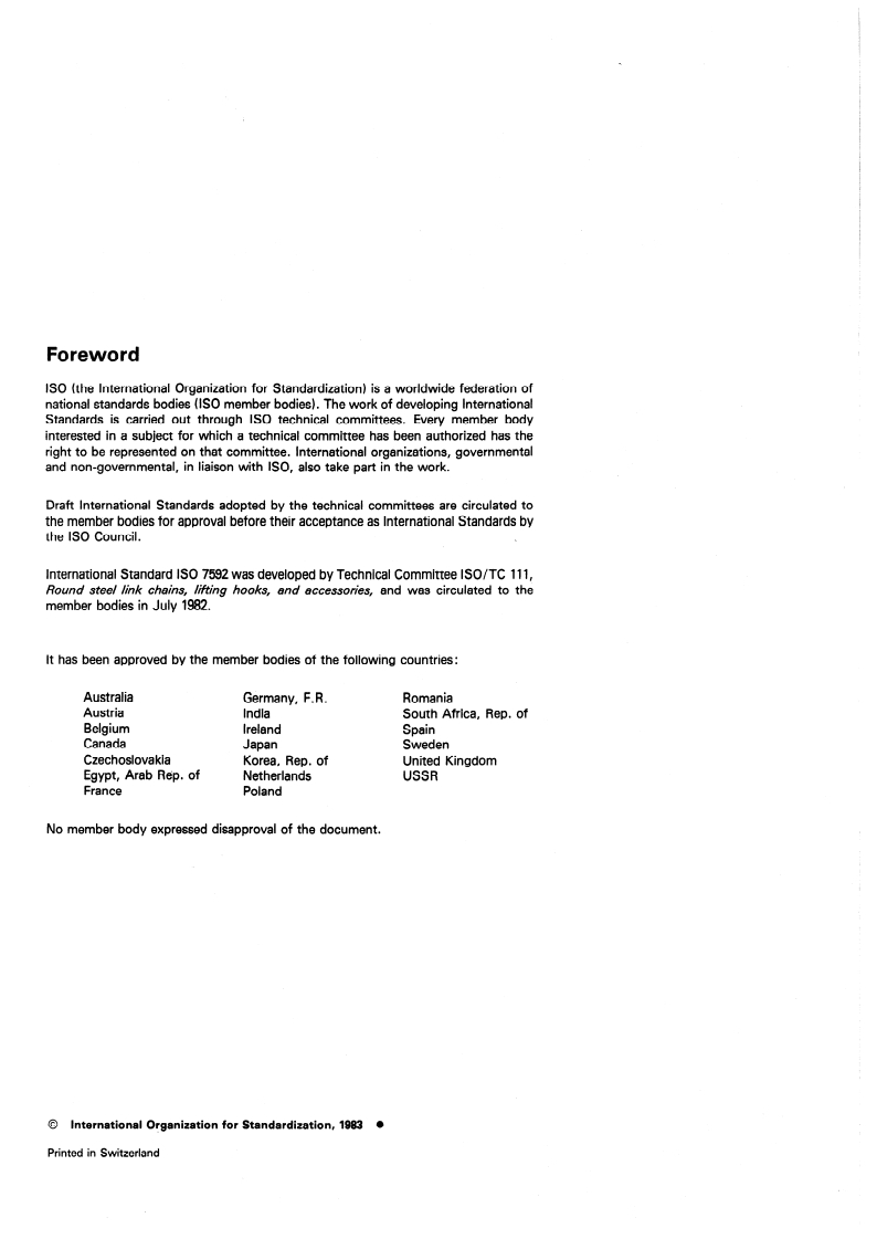 ISO 7592:1983 ISO 7592:1983 - Calibrated round steel link lifting chains — Guidelines to proper use and maintenance/1/1983 - Page 2 preview