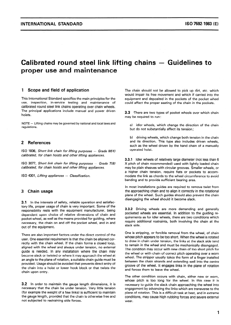 ISO 7592:1983 ISO 7592:1983 - Calibrated round steel link lifting chains — Guidelines to proper use and maintenance/1/1983 - Page 3 preview