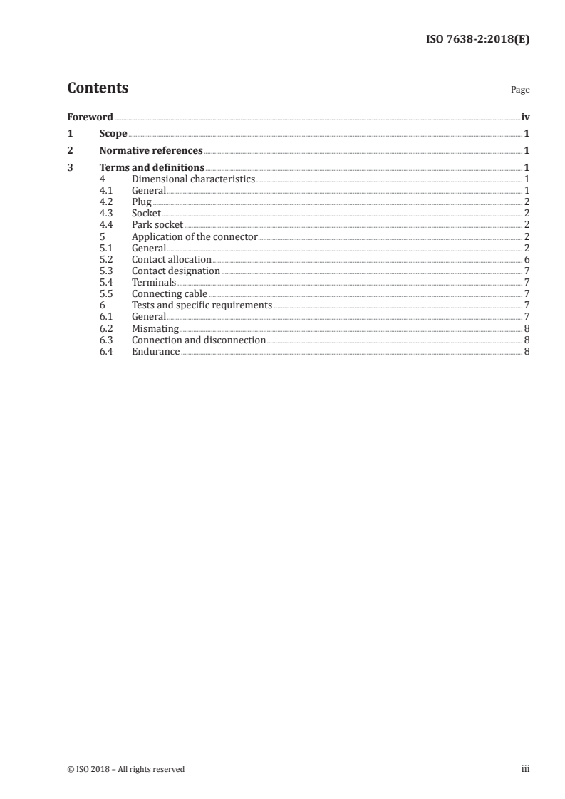 ISO 7638-2:2018 ISO 7638-2:2018 - Road vehicles — Connectors for the electrical connection of towing and towed vehicles — Part 2: Connectors for braking systems and running gear of vehicles with 12 V nominal supply voltage/17/2018 - Page 3 preview