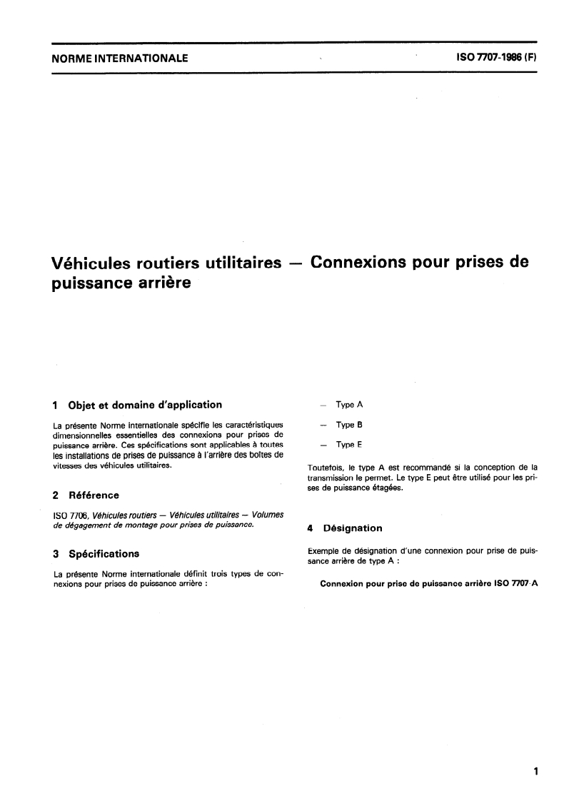 ISO 7707:1986 ISO 7707:1986 - Véhicules routiers utilitaires — Connexions pour prises de puissance arrière/16/1986 - Page 3 preview
