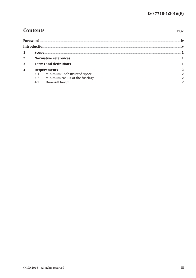 ISO 7718-1:2016 ISO 7718-1:2016 - Aircraft — Passenger doors interface requirements for connection of passenger boarding bridge or passenger transfer vehicle — Part 1: Main deck doors/12/2016 - Page 3 preview