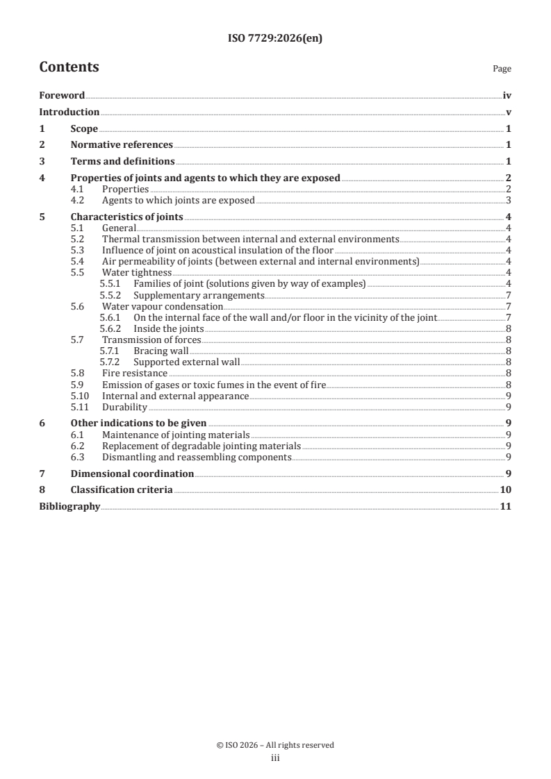 ISO 7729:2026 ISO 7729:2026 - Typical vertical joints between two prefabricated ordinary concrete external wall components — Properties, characteristics and classification criteria - Page 3 preview
