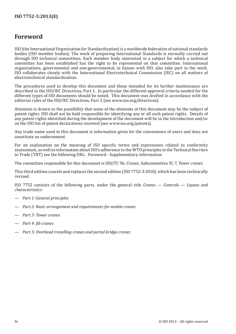 ISO 7752-3:2013 ISO 7752-3:2013 - Cranes — Control layout and characteristics — Part 3: Tower cranes/2/2013 - Page 4 preview