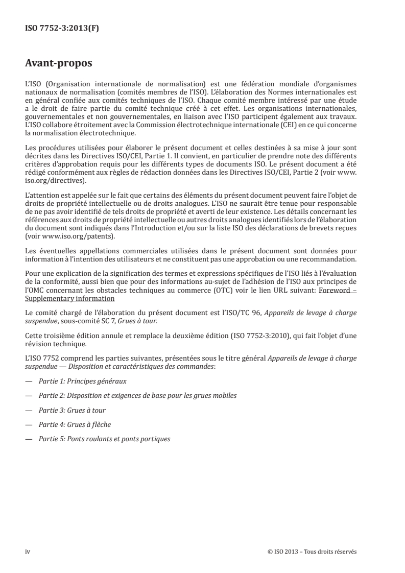 ISO 7752-3:2013 ISO 7752-3:2013 - Appareils de levage à charge suspendue — Disposition et caractéristiques des commandes — Partie 3: Grues à tour/2/2013 - Page 4 preview
