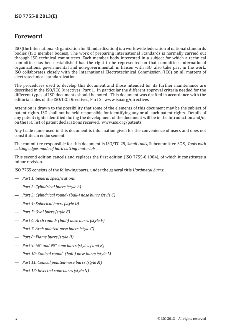 ISO 7755-8:2013 ISO 7755-8:2013 - Hardmetal burrs — Part 8: Flame burrs (style H)/8/2013 - Page 4 preview