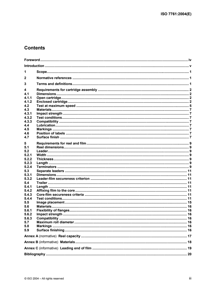 ISO 7761:2004 ISO 7761:2004 - Micrographics — Single-core cartridge for 16 mm processed microfilm — Dimensions and operational constraints/12/2004 - Page 3 preview