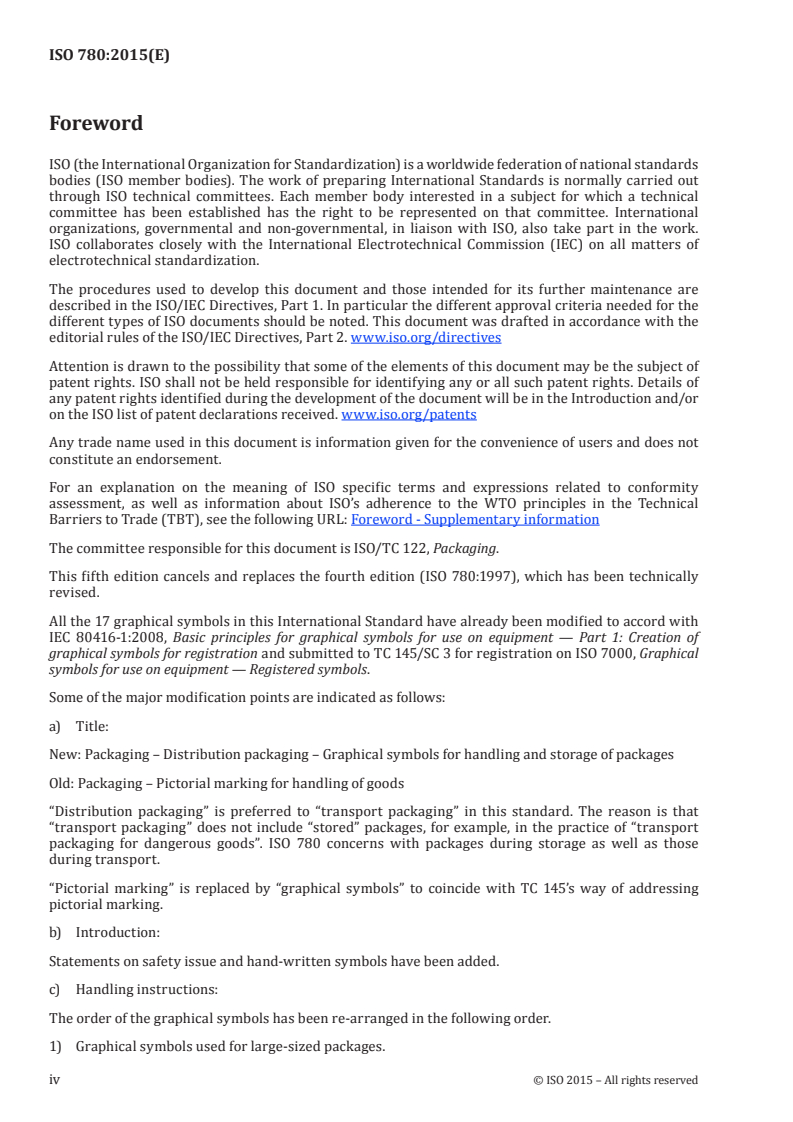 ISO 780:2015 ISO 780:2015 - Packaging — Distribution packaging — Graphical symbols for handling and storage of packages/18/2015 - Page 4 preview