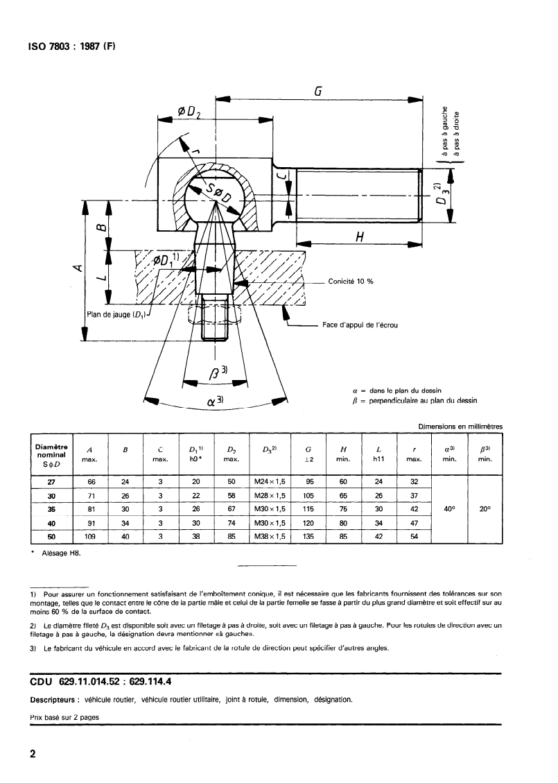 ISO 7803:1987 ISO 7803:1987 - Véhicules routiers utilitaires — Rotules de direction/25/1987 - Page 4 preview
