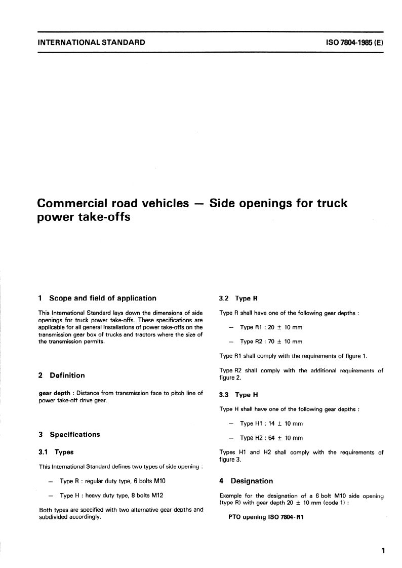 ISO 7804:1985 ISO 7804:1985 - Commercial road vehicles — Side openings for truck power take-offs/31/1985 - Page 3 preview
