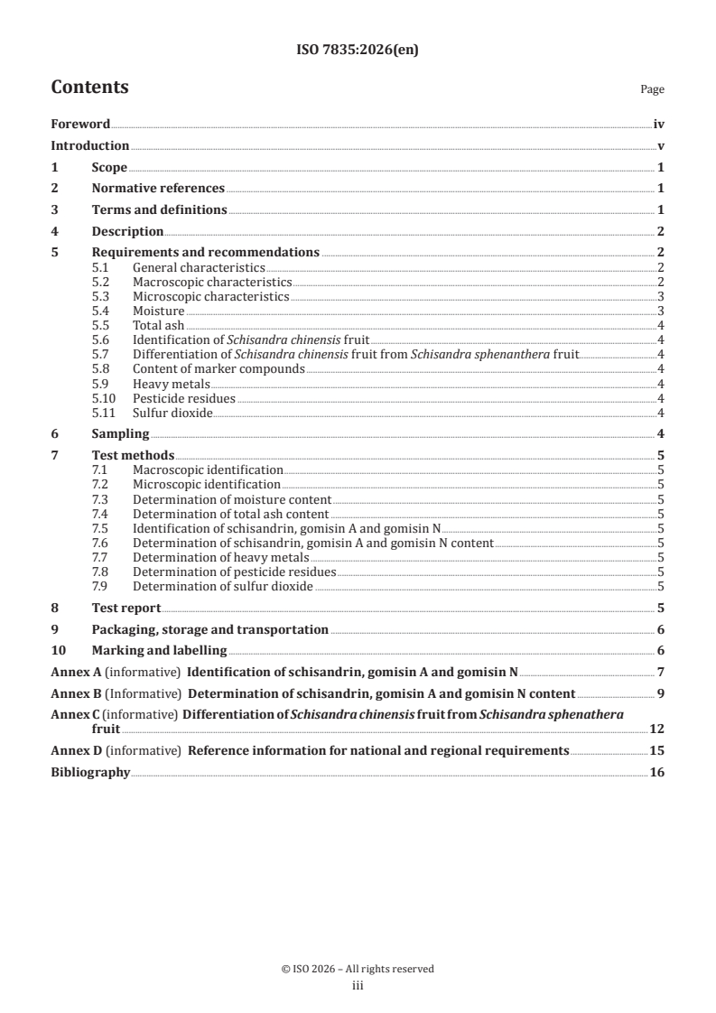 ISO 7835:2026 ISO 7835:2026 - Traditional Chinese medicine — Schisandra chinensis fruit - Page 3 preview