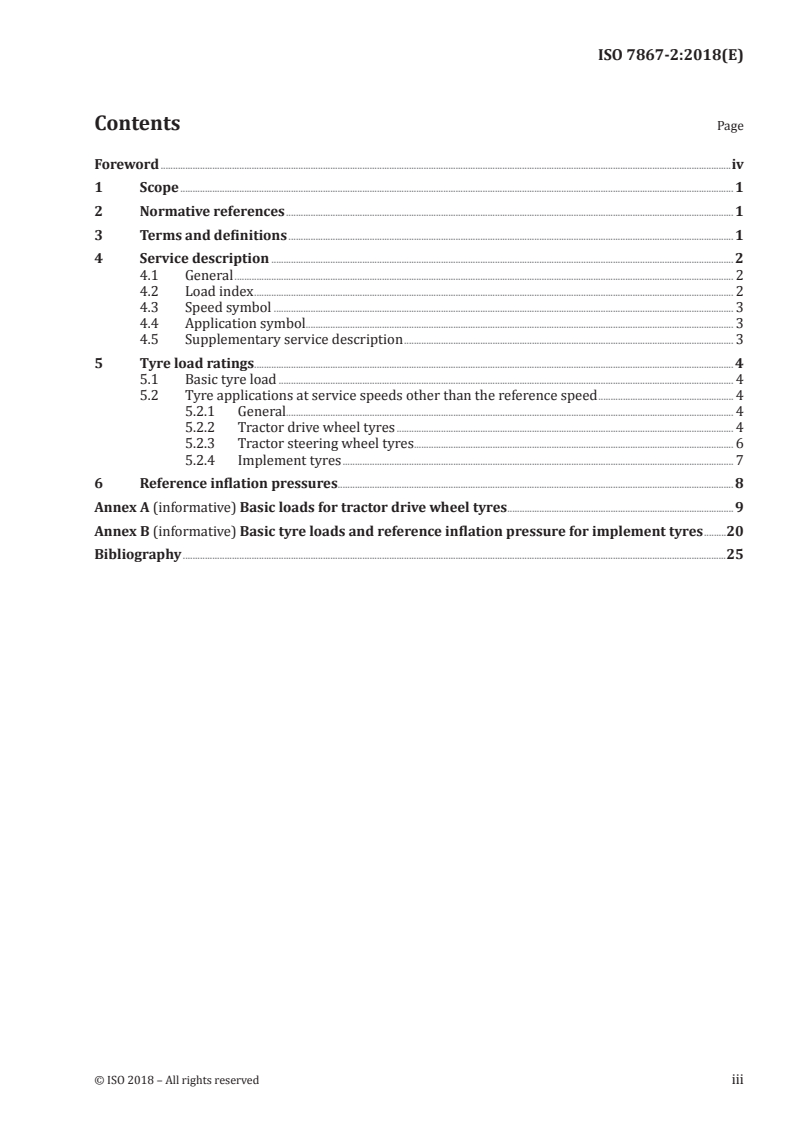 ISO 7867-2:2018 ISO 7867-2:2018 - Metric series for agricultural, forestry machines and construction tyres — Part 2: Load ratings for agricultural tyres/25/2018 - Page 3 preview