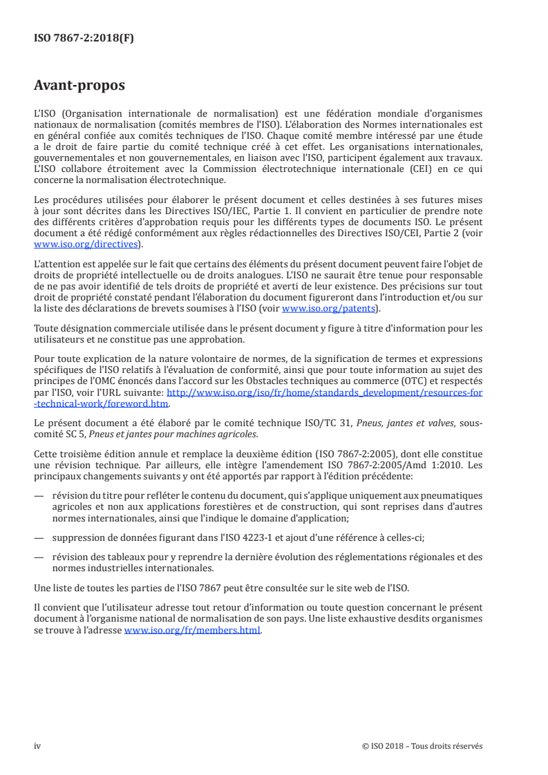 ISO 7867-2:2018 ISO 7867-2:2018 - Pneumatiques de la série millimétrique pour machines agricoles, engins forestiers et engins de construction — Partie 2: Capacités de charge de pneumatiques pour machines agricoles/25/2018 - Page 4 preview