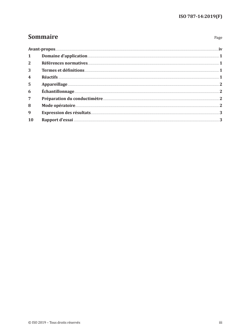 ISO 787-14:2019 ISO 787-14:2019 - Méthodes générales d'essai des pigments et matières de charge — Partie 14: Détermination de la résistivité de l'extrait aqueux/26/2019 - Page 3 preview