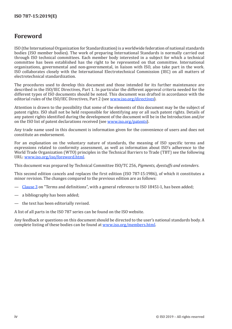 ISO 787-15:2019 ISO 787-15:2019 - General methods of test for pigments and extenders — Part 15: Comparison of resistance to light of coloured pigments of similar types/30/2019 - Page 4 preview