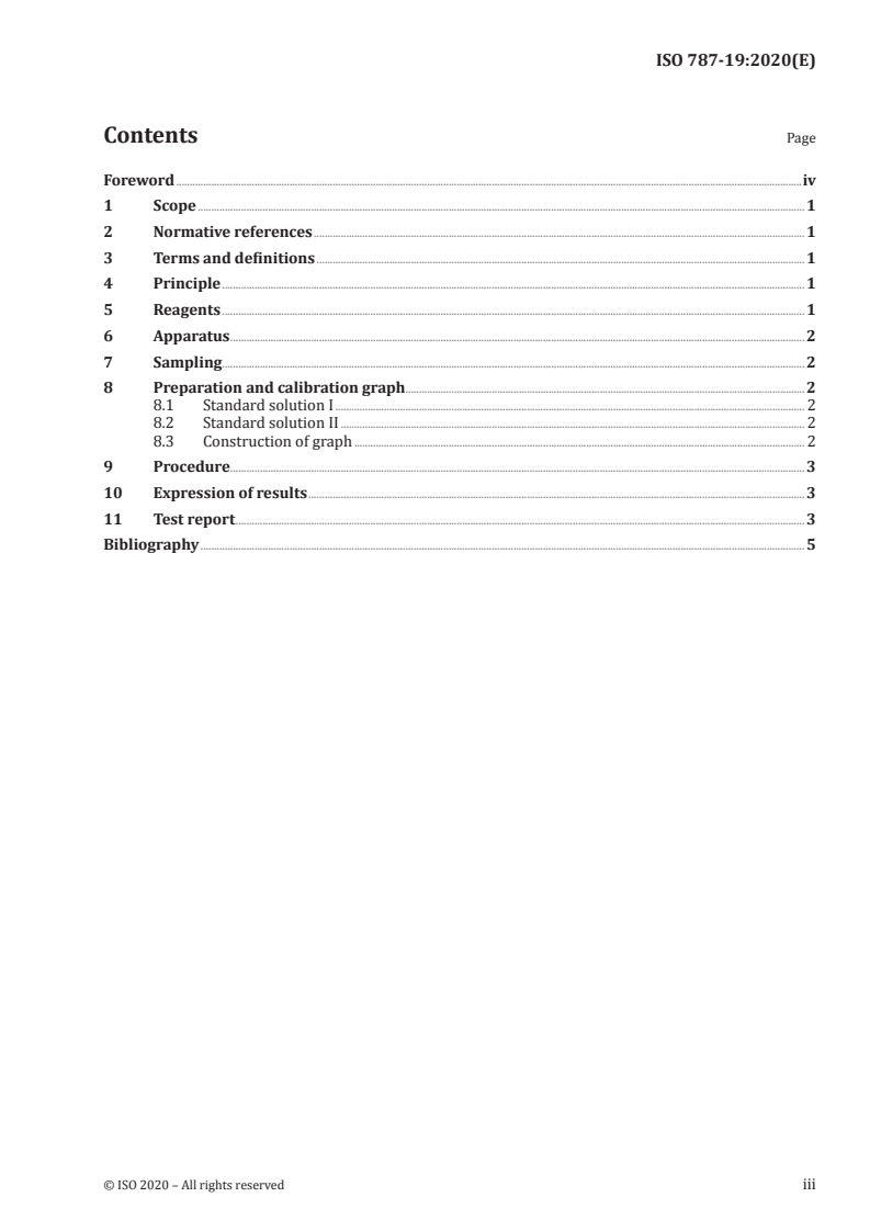 ISO 787-19:2020 ISO 787-19:2020 - General methods of test for pigments — Part 19: Determination of water-soluble nitrates (Salicylic acid method)/16/2020 - Page 3 preview