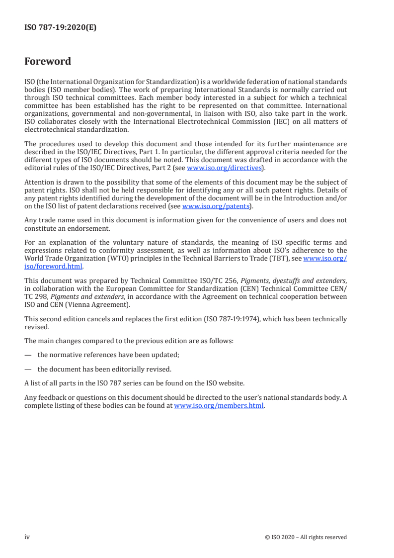 ISO 787-19:2020 ISO 787-19:2020 - General methods of test for pigments — Part 19: Determination of water-soluble nitrates (Salicylic acid method)/16/2020 - Page 4 preview