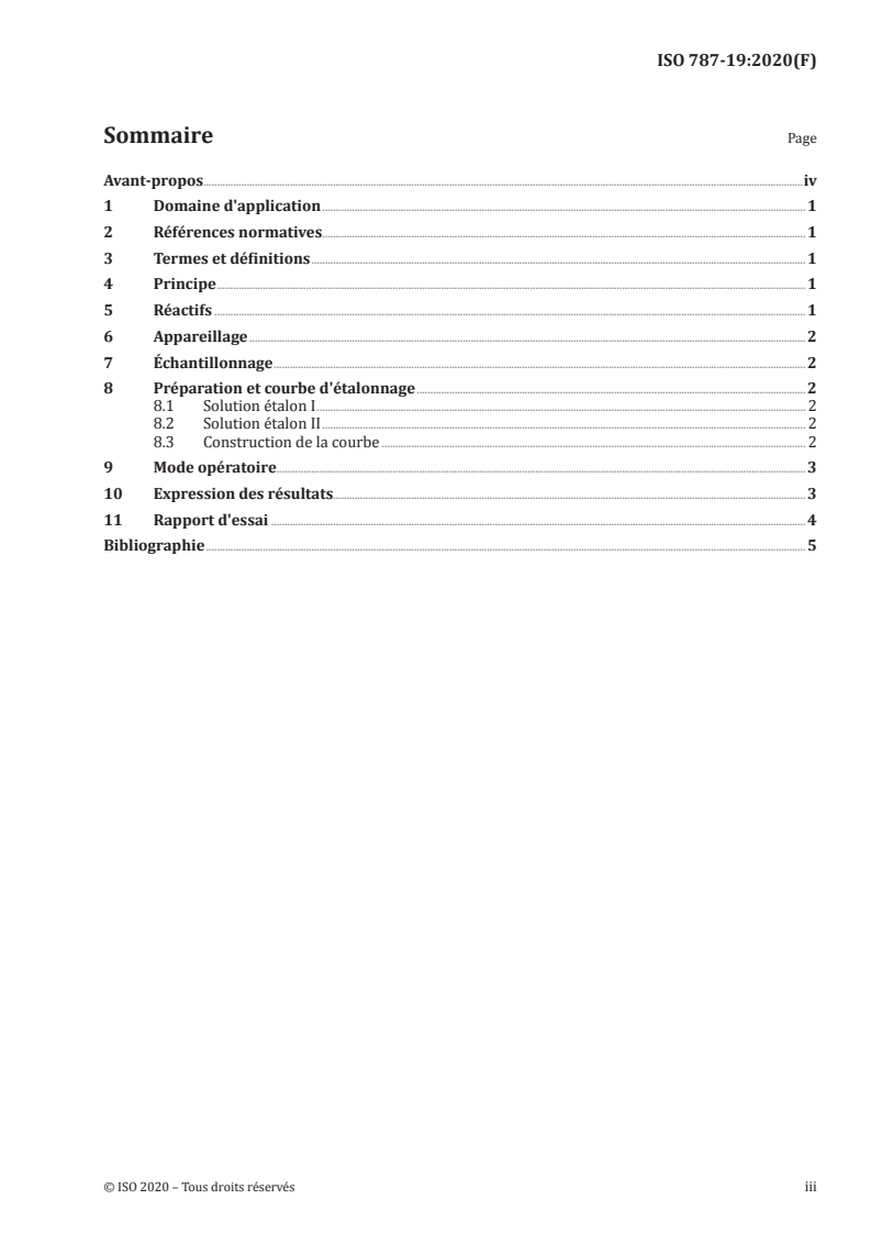 ISO 787-19:2020 ISO 787-19:2020 - Méthodes générales d'essais des pigments — Partie 19: Détermination des nitrates solubles dans l'eau (Méthode à l'acide salicylique)/16/2020 - Page 3 preview