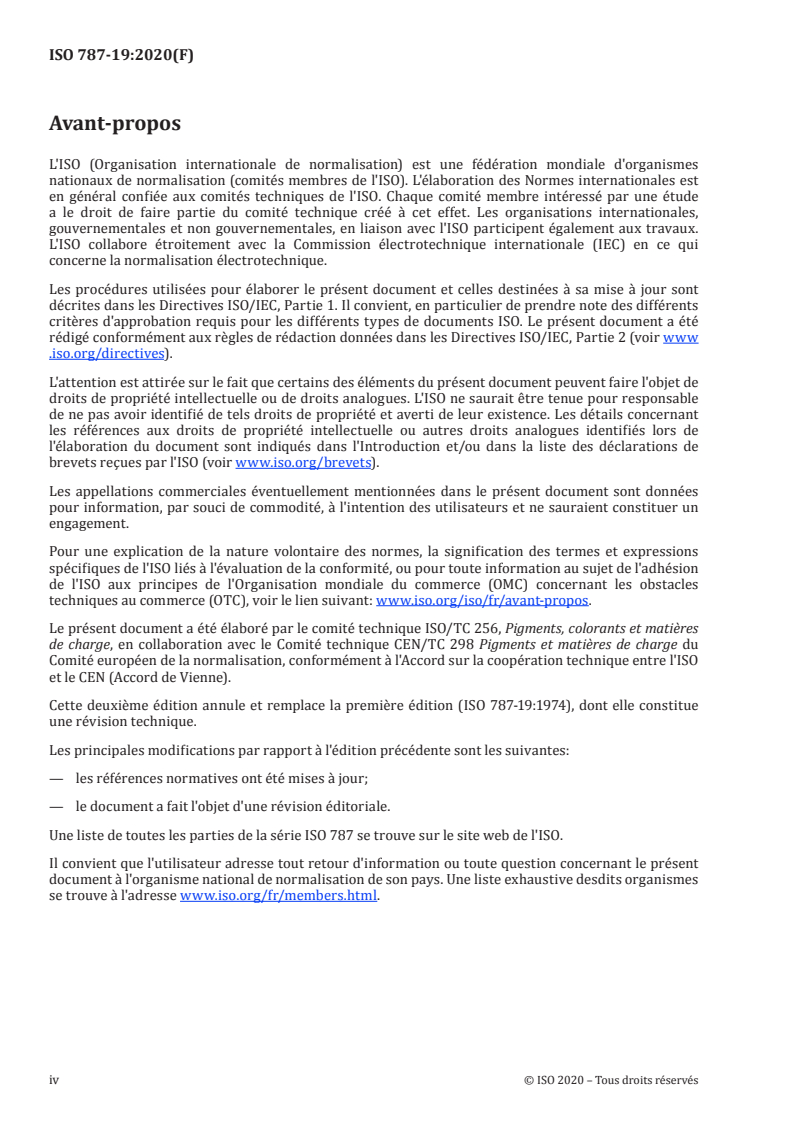 ISO 787-19:2020 ISO 787-19:2020 - Méthodes générales d'essais des pigments — Partie 19: Détermination des nitrates solubles dans l'eau (Méthode à l'acide salicylique)/16/2020 - Page 4 preview