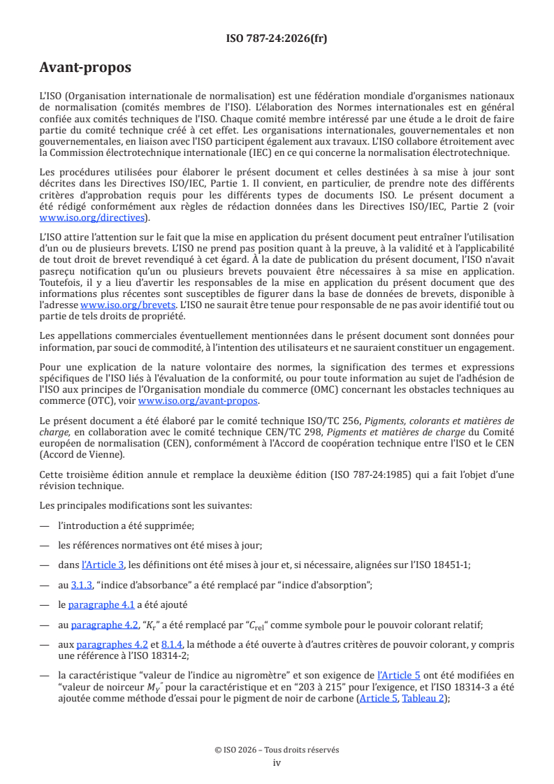 ISO 787-24:2026 ISO 787-24:2026 - Méthodes générales d’essai des pigments et matières de charge — Partie 24: Méthodes photométriques pour la détermination du pouvoir colorant relatif des pigments colorés et du pouvoir diffusant relatif des pigments blancs - Page 4 preview