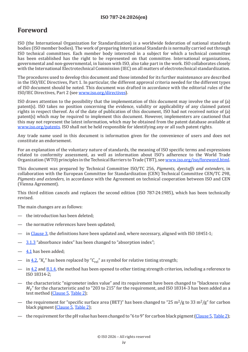 ISO 787-24:2026 ISO 787-24:2026 - General methods of test for pigments and extenders — Part 24: Photometric methods for determining the relative tinting strength of coloured pigments and the relative scattering power of white pigments - Page 4 preview