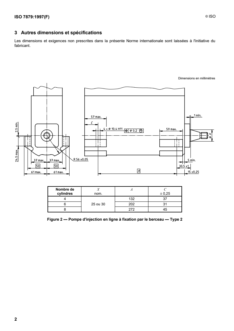 ISO 7879:1997 ISO 7879:1997 - Moteurs diesels — Pompes d'injection en ligne à fixation par le berceau — Dimensions de montage/20/1997 - Page 4 preview