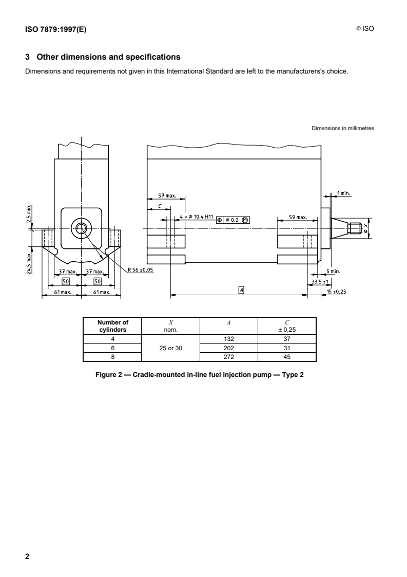 ISO 7879:1997 ISO 7879:1997 - Diesel engines — Cradle-mounted in-line fuel injection pumps — Mounting dimensions/20/1997 - Page 4 preview