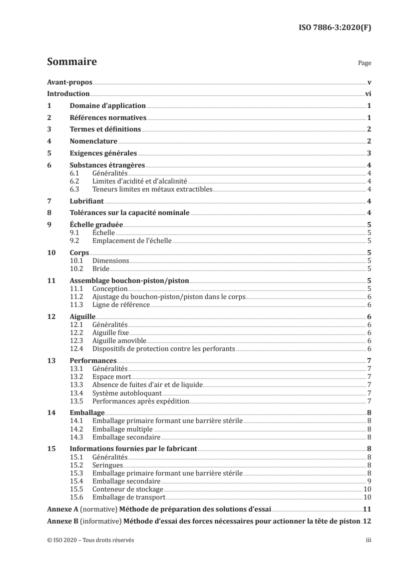 ISO 7886-3:2020 ISO 7886-3:2020 - Seringues hypodermiques stériles, non réutilisables — Partie 3: Seringues autobloquantes pour vaccination à dose fixe/5/2020 - Page 3 preview