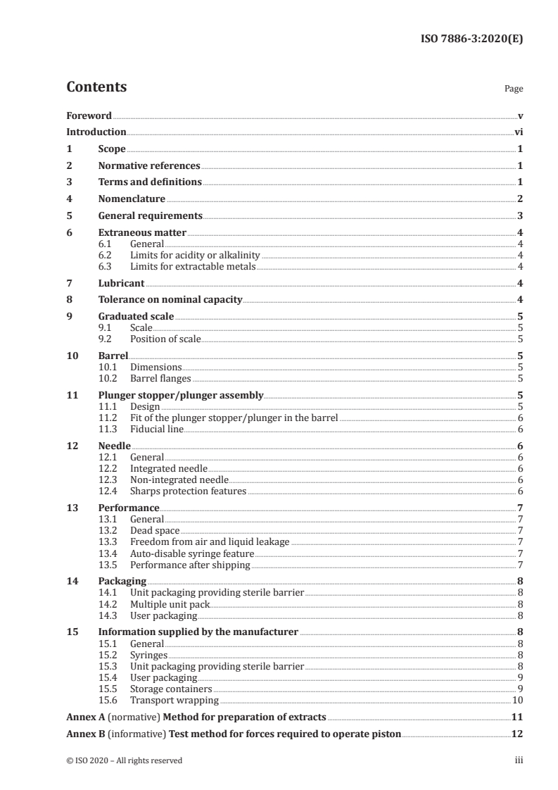 ISO 7886-3:2020 ISO 7886-3:2020 - Sterile hypodermic syringes for single use — Part 3: Auto-disabled syringes for fixed-dose immunization/5/2020 - Page 3 preview