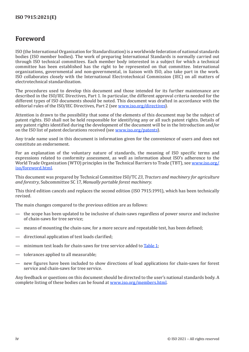 ISO 7915:2021 ISO 7915:2021 - Forestry machinery — Portable chain-saws — Determination of handle strength/4/2021 - Page 4 preview